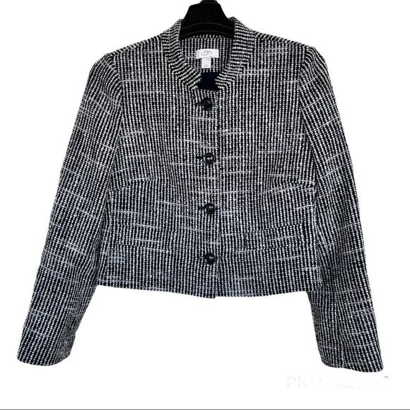 LOFT Cropped Tweed Jacket size 14 black and white - Picture 1 of 15